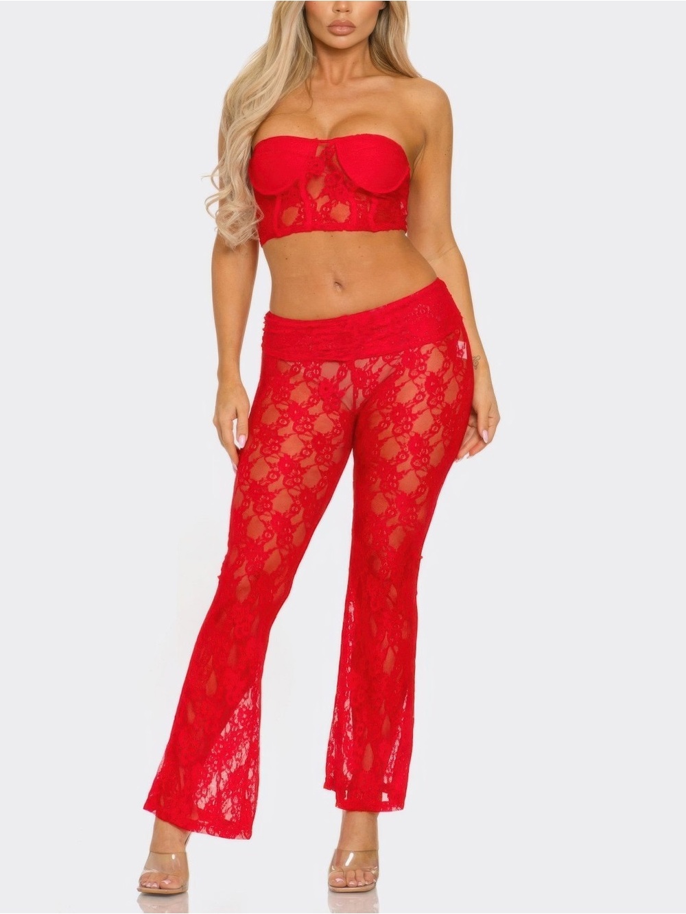 Lace Corset Crop Top And Flare Pants